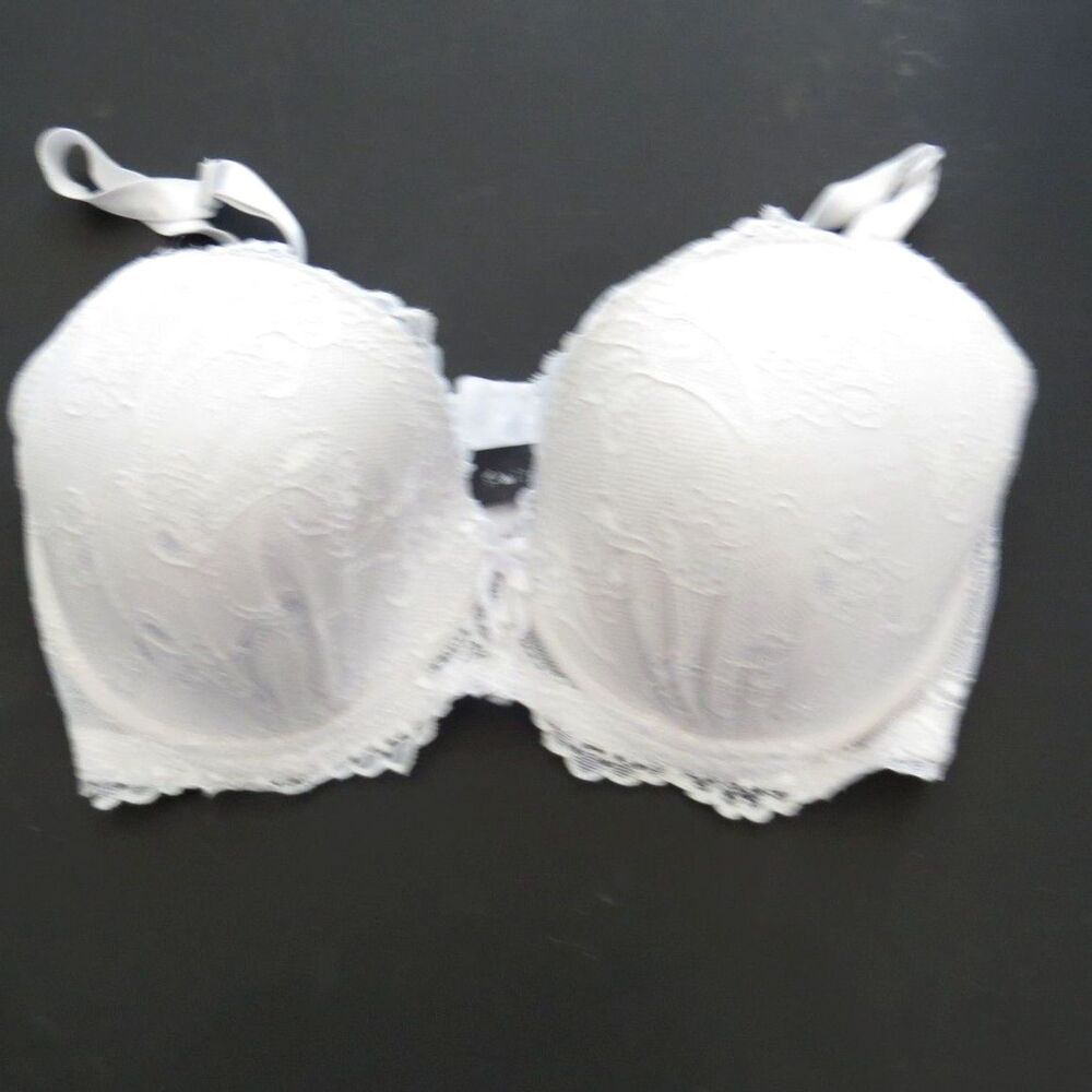 Fashion Nova On the Daily Lace Push Up Bra Underwire White Coquette 36D GUC